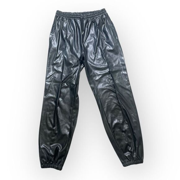 Y2K Faux Leather Pants Women’s Large Black Joggers - Picture 1 of 7